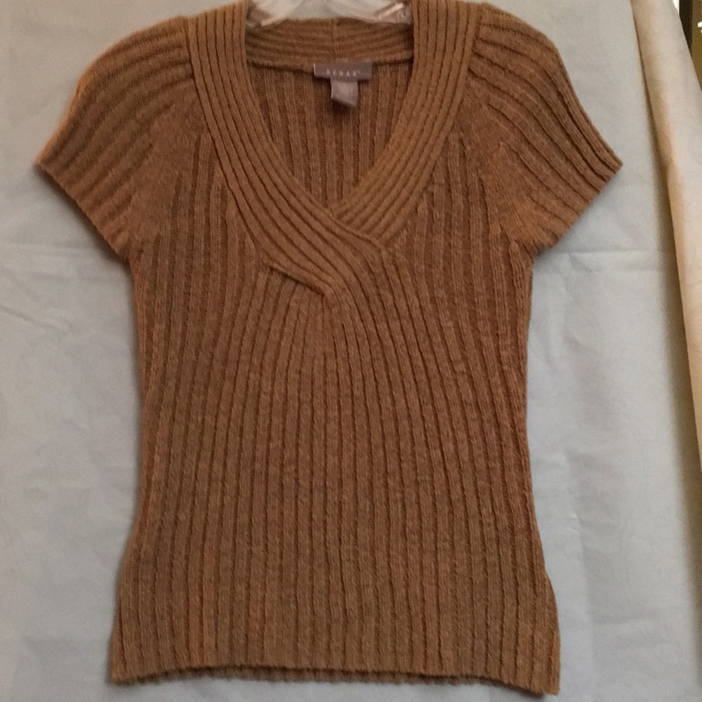 Kenar  V-Neck Ribbed Knit Short Sleeved Top Sz S